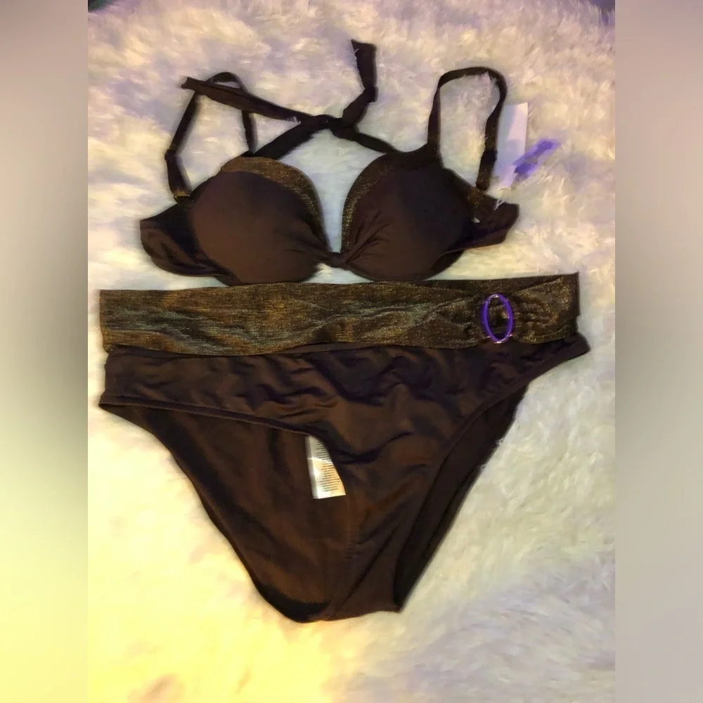 VENUS Brown Bikini Bottom with Glittery Band size 16